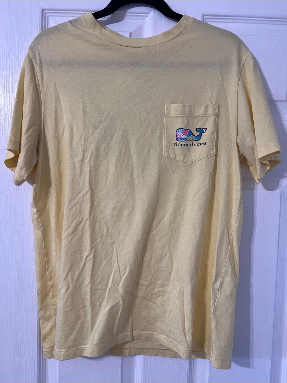 Vineyard Vines Pale Yellow Short Sleeve Pocket Tee with Whale Patch